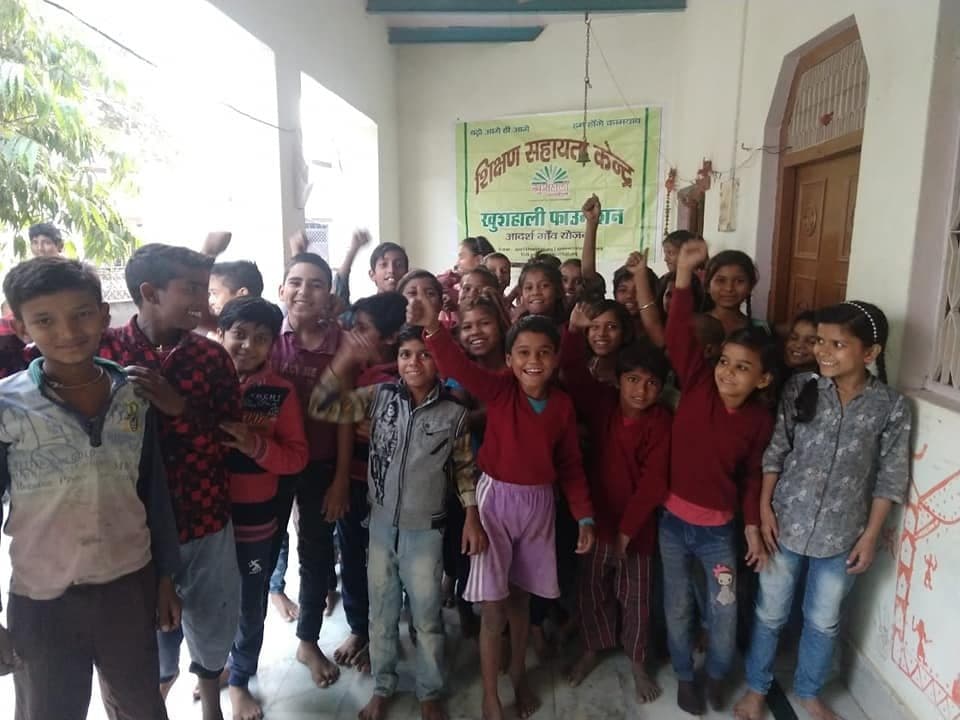 Children at a free education centre in a Mathura village, December 2018