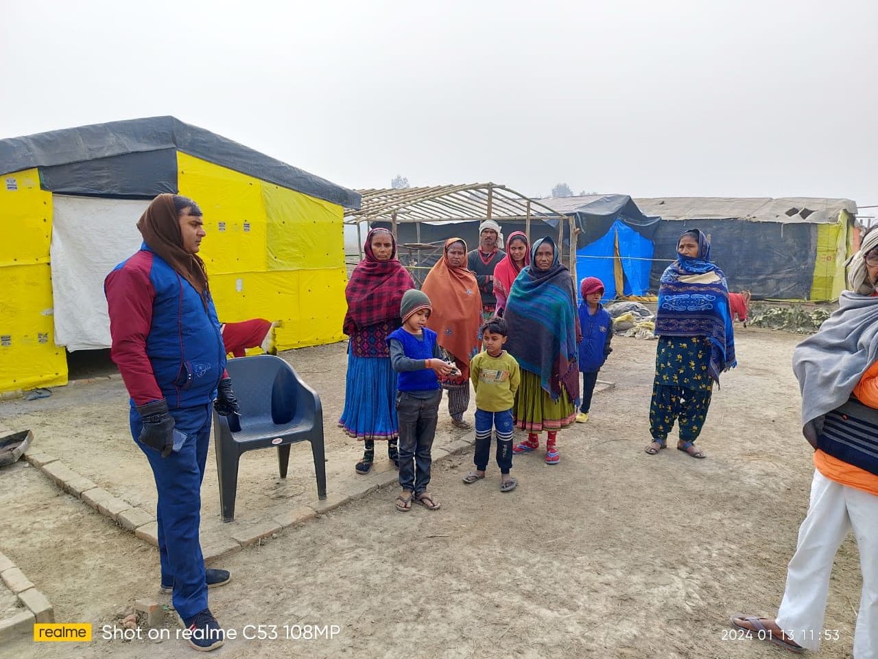 Gadhiya Lohar families at their allotted settlement land near Bareilly