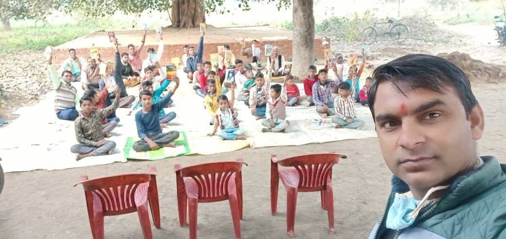 Children at one of the new village reading rooms, January 2021
