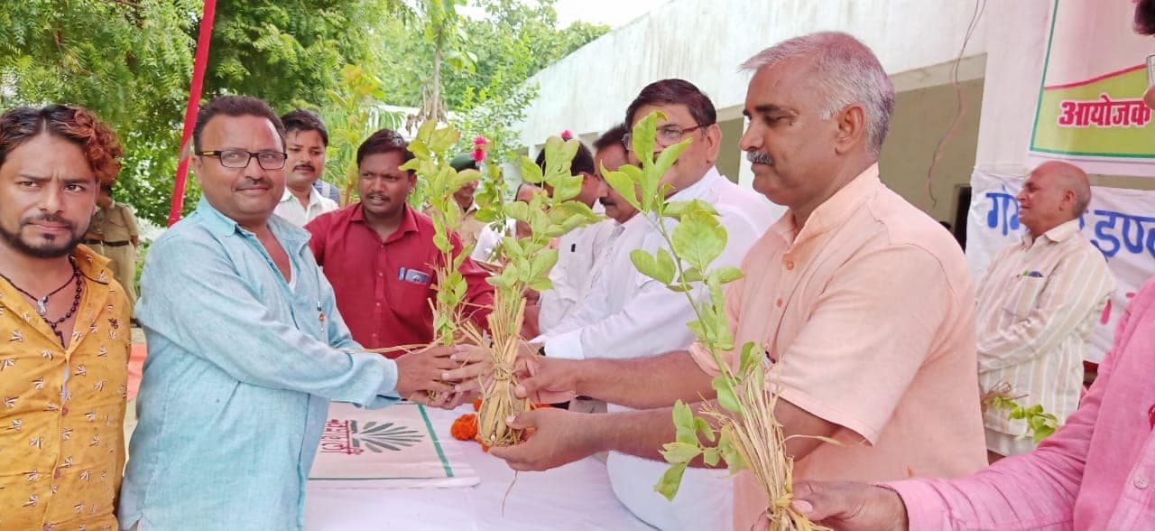 Guests hand over bel saplings in Banaras, July 2019